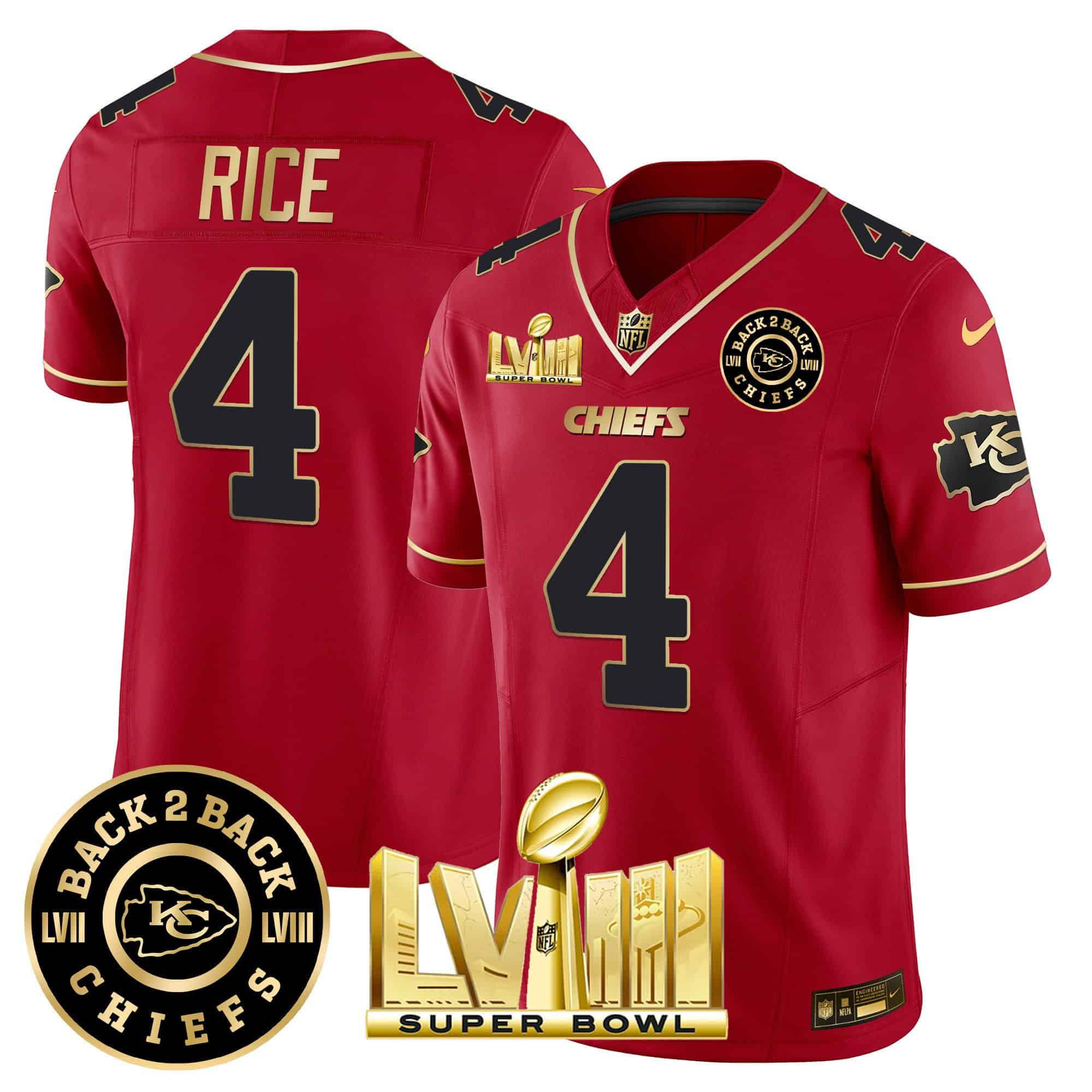 Men Kansas City Chiefs #4 Rice Red 2024 Nike Super Bowl LVIII & Back-2-Back Patch Vapor NFL Jersey style 2->indianapolis colts->NFL Jersey